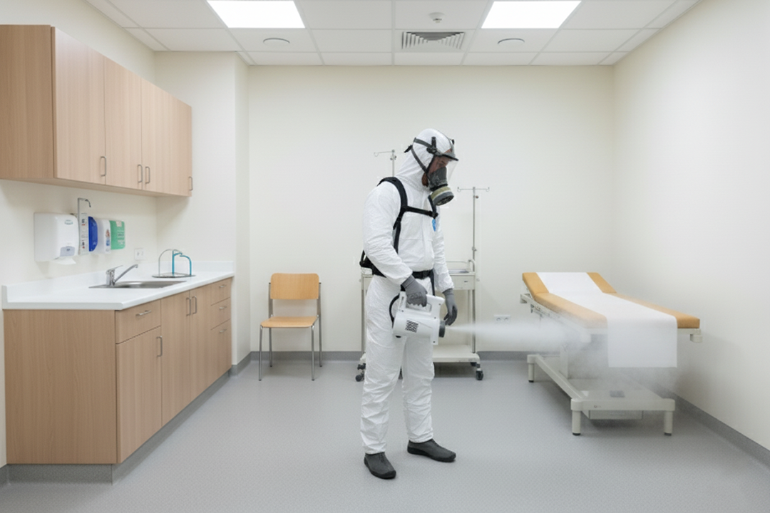 Anwender führt Raumdesinfektion in einer Klinik mit dem eFog 480 durch
